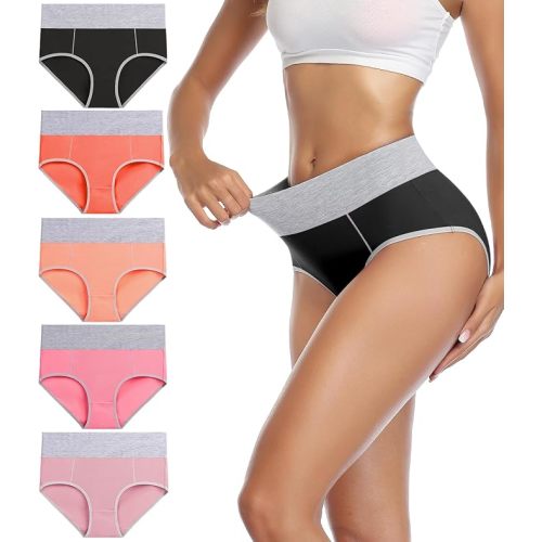 wirarpa Women's Cotton Underwear High Waist Stretch Briefs Soft Underpants Ladies Full Coverage Panties 5 Pack