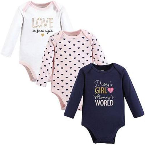 Hudson Baby Infant Girl Cotton Long-Sleeve Bodysuits, Love At First Sight, 6-9 Months