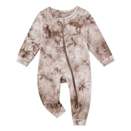 Jimonda Baby Girls Boys Footless Pajamas,Rayon From Bamboo Pjs 2 Way Zipper Long Sleeve Soft Sleeper,Infant Tie-dye Romper