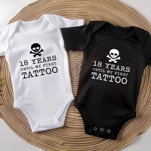 Funny Baby Onesie 18 Years Until My First Tattoo Skull Baby Bodysuit Cute Edgy Newborn Outfit Baby Shower Gift Punk Baby