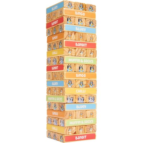 Bluey Tumbling Tower – 54 Colorful Wooden Blocks – Fun Family Game – FSC Certified for Children 3 Years and Up