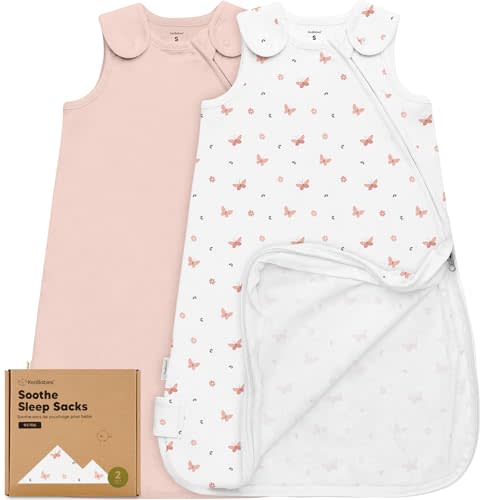2-Pack Organic Baby Sleep Sacks, 100% Cotton - Soft & Breathable 0.5TOG Baby Wearable Blanket, Toddler Sleeping Sack 0-6 months, Easy to Wear Transitional Swaddles for Newborns (Butterflies, S)