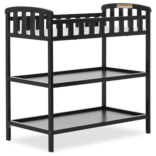 Dream On Me Emily Changing Table, Compact and Lightweight, Solid New Zealand Pinewood, Elevated Safety Rails, Two Storage Shelves, Includes Water-Resistant 1" Changing Pad — Espresso