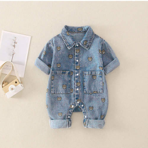 Baby Bear Polo Denim Romper 3-6