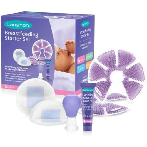 Lansinoh Breastfeeding Starter Set for Nursing Mothers, Breastfeeding Gift for Baby Showers and New Moms, Contains Nursing Essentials and Breast Therapy