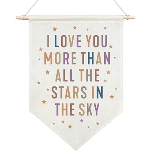 AGMDESIGN I Love You More Than All The Stars In The Sky Canvas Hanging Pennant Flag Banner, Nursery Decor, Home Kids Room Bedroom Playroom Flag Decor, Inspirational Birthday Gifts for Daughter