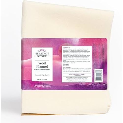 HERITAGE STORE Wool Flannel for Castor Oil Pack, Reusable & Highly Absorbent, Creates a Soothing Heat Compress for Abdomen, Joints & Other Areas, Cruelty Free, 12 x 27 in