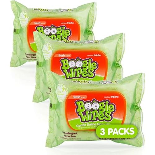 Saline Nose Wipes by Boogie, for Baby & Kids, Face, Hand & Body, FSA/HSA Eligible, Made with Vitamin E, Aloe, and Natural Saline, Fresh Scent, 90 Count (Pack of 1)