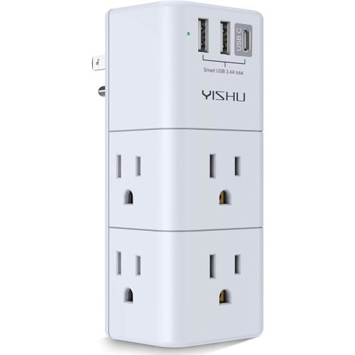 USB Multi Plug Outlet Extender - YISHU Surge Protector with Rotating Plug, 6 AC Plug Extender with 3 USB Ports, 3-Sided Swivel Power Strip Best Ideal Stocking Stuffers for Adults
