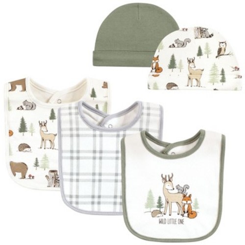 Hudson Baby Infant Boy Cotton Bib and Caps Set, Forest Animals, One Size