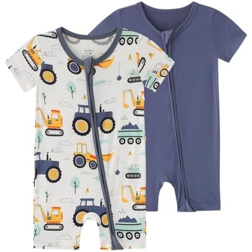 Boys Baby Girls Short Sleeve Romper Bamboo Viscose Infant Zipper Jumpsuits - 0-24 Months