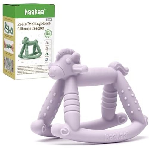 haakaa Silicone Baby Teether Toys, Rosie Rocking Horse Shape with Multiple Textured Surfaces for Gum Massage, Easy to Grip and Chew - Lavender