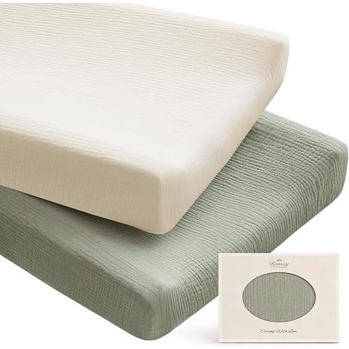 Konssy 100% Cotton Muslin Changing Pad Cover 2 Pack, 32"x16" Standard Fit