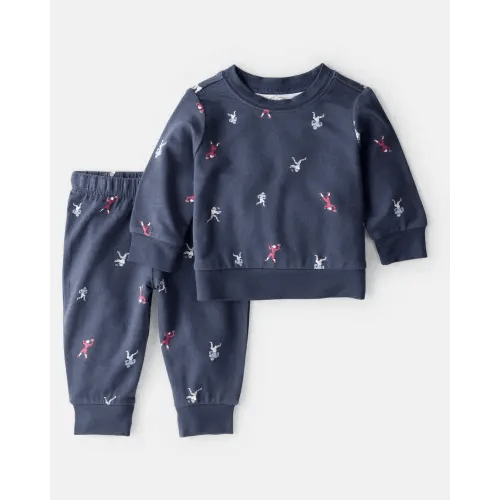 Baby Boy 2-Piece Football Print PurelySoft Long-Sleeve Tee & Pant Set - Blue | Carter's