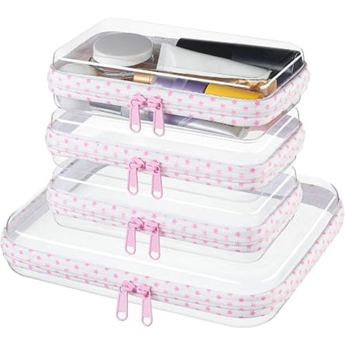 Clear Zipper Pouches, Hard Shell Zipper Case (M+3S)