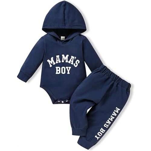 Viworld Baby Infants Boy Letter Print Outfits Long Sleeve Hoodies Romper+Pants Fall Winter Clothes Set Sweatshirt - 0-3 Months - Navy Blue 4