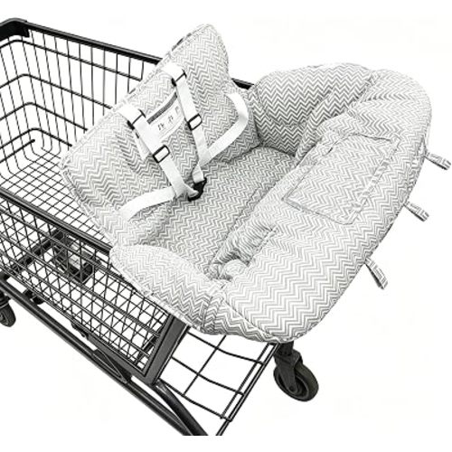 Portable 2-in-1 Shopping Cart & High Chair Covers for Babies, Kids, Infants, Toddlers | Universal Size with Free Carry Bag (Gray Chevron)