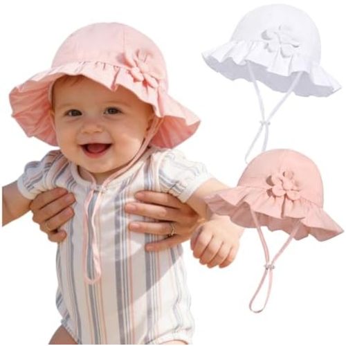 Baby Girl Wide Brim Bucket Hats with UPF 50+ Outdoor Adjustable Beach Hat with Sun Hat