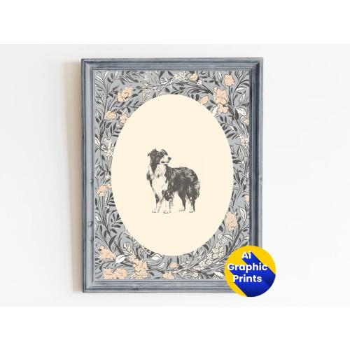 Australian Shepherd Vintage Print Nursery Decor • Dog Nursery Art • Printable Wall Art • Vintage Floral • Nursery Wall Grandmillennial Art