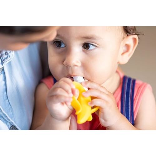 Nuby Nananubs Banana Massaging Teether – Baby Teething Toys 3 Months and Up, Silicone Teether for Sore Gums, Infant Toy, Baby Essentials, Brush, Travel Accessory, Gift for Babies