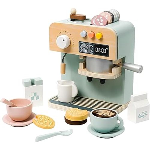 Kids Coffee Maker Playset, 23PCS Wooden Kitchen Toys, Play Kitchen Accessories for Toddler, Espresso Machine Playset Montessori Kitchen Toy, Gift for Boys and Girls 3 4 5 Years