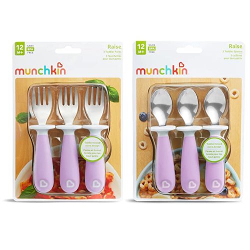 Munchkin Raise Toddler Forks and Spoons 6 Piece, Purple(Pack of 1) - 6 Count (Pack of 1)