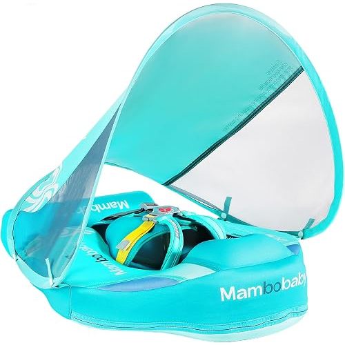 Mambobaby Float with Tail and Canopy Non-Inflatable Baby Swim Float Mambo Float Smart Swim Trainer Infant Swim Pool Float Swim Ring for 3-24months Girls Boys