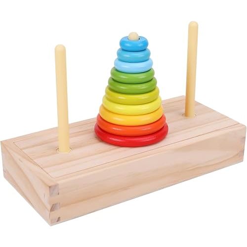 Tower of Hanoi,Wooden Towers of 10 Rings Puzzle with Storage Box