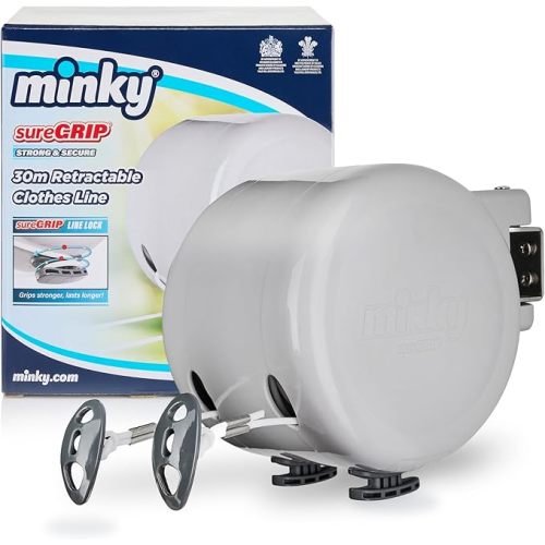 Minky Homecare Outdoor Retractable Dual Clothesline - Heavy Duty PVC Coated Line - Energy and Space Saving Removable Laundry Drying Line - 2 x 49 Feet