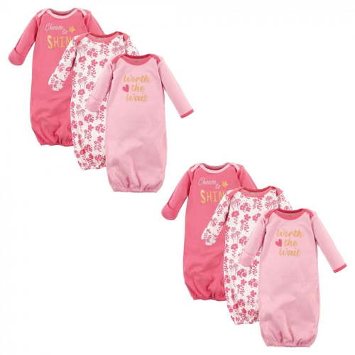 Luvable Friends Infant Girl Cotton Gowns, Worth The Wait 6-Piece, 0-6 Months