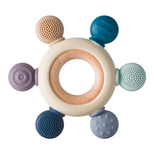 Arudyo Baby Teething Toys Silicone Teethers BPA Free Silicone Rudder with Wooden Ring Soothe Babies Gums (Gray) - Grey