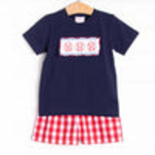 Big League Baller Smocked Short Set, Navy – Stitchy Fish
