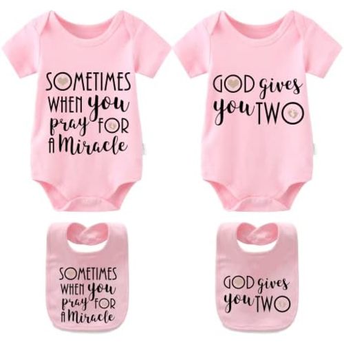 YSCULBUTOL Baby Twins girl Bodysuits Sometimes When You Pray for a Miracle God Gives You 2Pcs boy Clothes