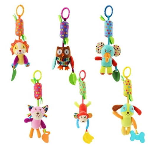 Ludlz Baby Hanging Rattles Toys, Newborn Crib Toys Car Seat Stroller Toys for Infant, Colorful Animal Bell Soft Baby Sensory Rattles Toys with Teether for Babies Boys and Girls