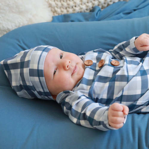 Caden Lane Paxton's Plaid Newborn Baby Knot Gown & Hat Set - Shop
