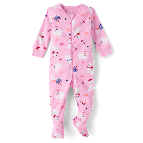 Baby And Toddler Girls Dog Snug Fit Cotton Footed One Piece Pajamas - Pink