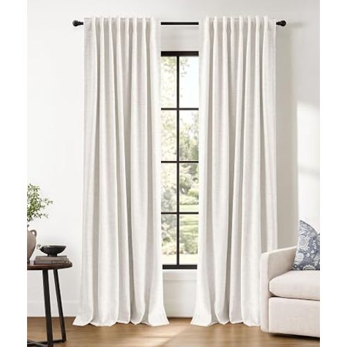 INOVADAY 100% Blackout Linen Curtains for Bedroom 50x102 Inches Beige