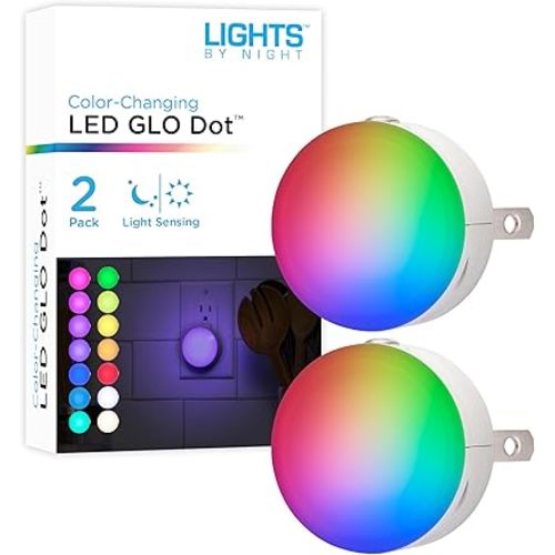 Lights by Night Color Changing Mini LED Night Light, Plug-in, Dusk to Dawn Sensor, Compact, 3 Modes, Ambient Lighting, for Kids or Adults, Bedroom, Bathroom, Nursery, Hallway, 2 Pack, 73683