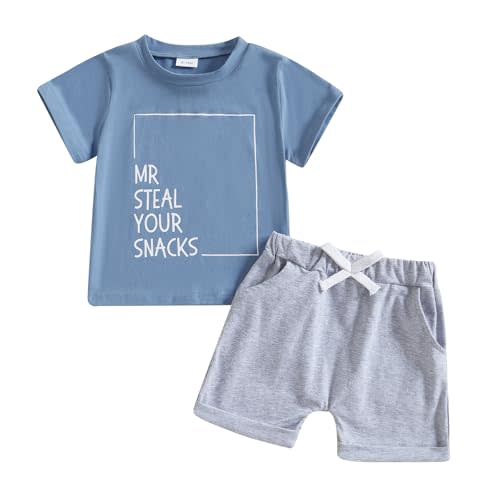 Sejardin Baby Boy Summer Clothes Toddler Infant Outfit Short Sleeve Letter T Shirt Tops and Stretch Shorts Clothing Set