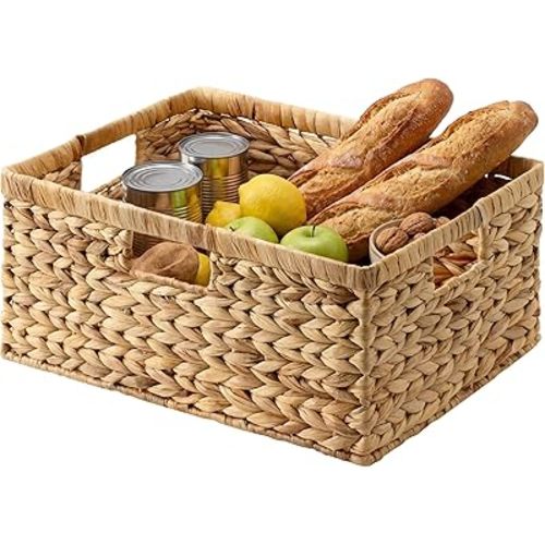 StorageWorks Extra Large Wicker Baskets for Organizing, Water Hyacinth Storage Basket with Built-in Handles, 1 Pack