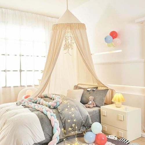 Kids Bed Canopy with Tassel,Bed Canopy for Girls Boys Room Tent,Baby Crib Hanging Curtain-Bedroom Privacy Space Sleeping Tents Gifts,Ivory