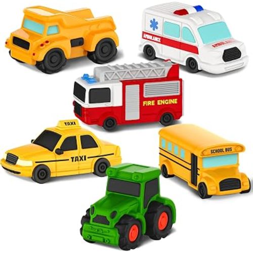 No-Hole Bath Toys, 6 Floating PVC Vehicles for Baby 6M+