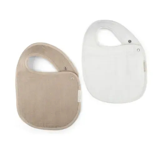 Organic Baby Bibs Muslin - Ivory & Taupe