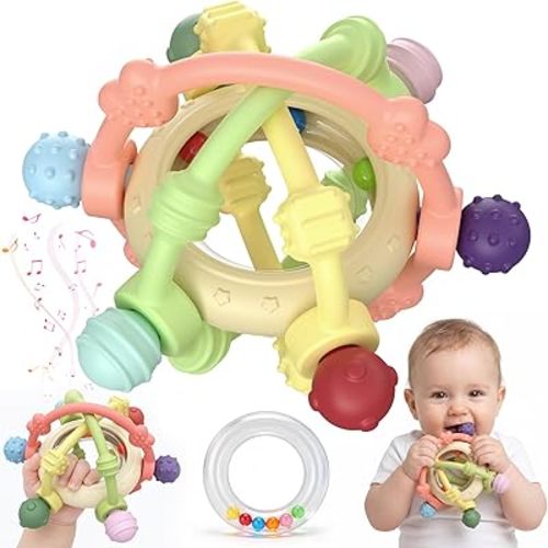 Baby Teething Toys Baby Rattle Sensory Toys Over 3 Months - Baby Teether Ball for Teething Relief - BPA Free Newborn Infant Toddler Toys Baby Shower Gifts