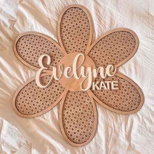 Personalized Boho Wooden Personalized Initial & Name Sign, 3D Layered Letter Rattan Wall Decor for Nursery or Child's Bedroom - Baby Shower, Newborn, Girl or Boy's Birthday Gift