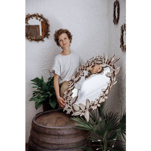 Large Mirror SIZE XXL 30'' 75cm Wall Decor Over The Bed Wood Frame Farmhouse Rustic Style Mirror Boho Mirror Entryway Hallway Home Decor