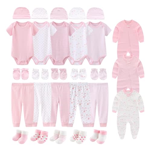 BABYSOLIS 28 Pack Unisex Baby Layette Set Boy Girl Pants+Rompers+Short Sleeve Bodysuits+Hats+Gloves+Socks New Born Outfit