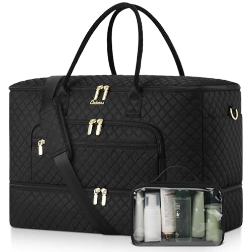 Travel Duffle Bag, Wide Open Large Weekender Bag for Women with Shoe Compartment, Carry on Overnight Bags with Toiletry Bag, Hospital Bag for Women Labor Delivery with Wet Pocket (Black)