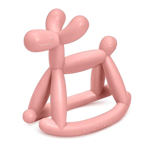 Miraloop Teething Toy for Baby 3, 6, 12, 18 Months Infant, Jellydog Never Drop Food Grade Silicone Rocking Teether, Prevent Choking & Odorless, Less Dust and Hair Adhesion, Baby Gift, Mist Pink
