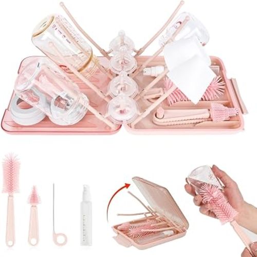 Travel Bottle Cleaner Kit, 6-in-1 Baby Bottle Brush Set with Silicone Brush